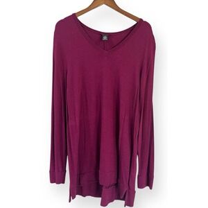 Adrianna Papell Burgundy Glow V Neck Long Sleeve Textured Tunic Top M NWT